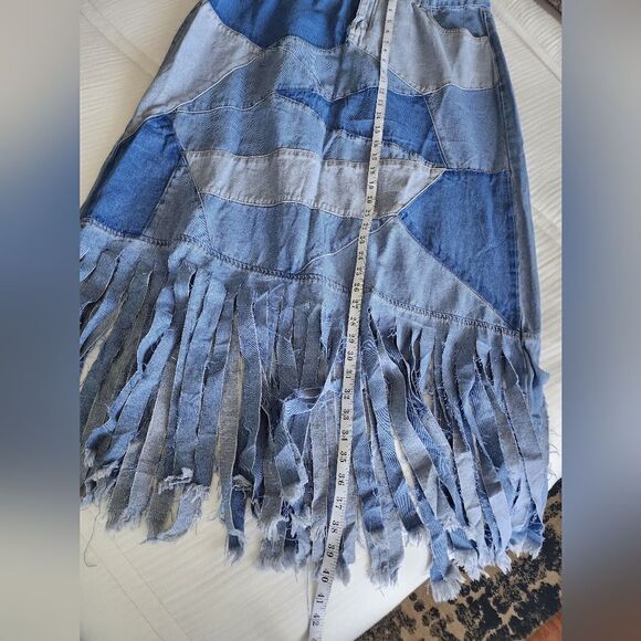 XPLUSWEAR distressed patchwork denim midi skirt - Picture 7 of 11